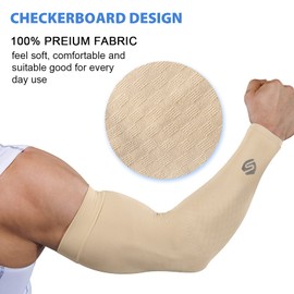 SHINYMOD Cooling Arm Sleeves Date Upgraded Version 1 Pair/3 Pairs UV Protection Arm Sun Visor Tattoo Cover Sleeves Men Women Cycling Driving Golf Running, 1 Pair Beige