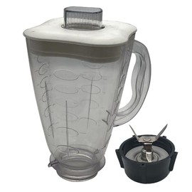Replacement 5 Cup Clover Shape Plastic Blender Jar Assembly With Blade, Gasket, Base, Lid，Compatible with Oster Classic Series Blender and Osterizer blender (white lid+ blade set, Plastic)