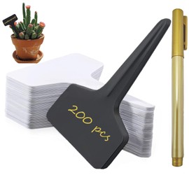 Plant Signs for Outdoors, Weatherproof, Pack of 200 6 x 10 cm Plant Stakes, T-type Plastic Plug-in Labels, Plant Signs for Labelling and Pen Plant Signs