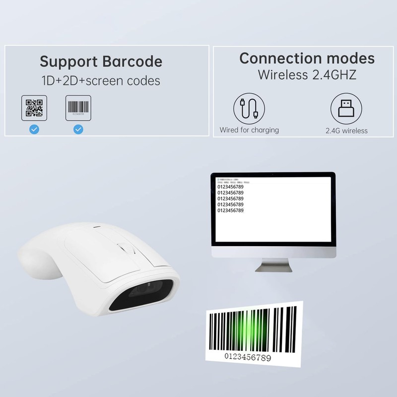 THARO New Wireless Mouse Barcode Scanner, 2-in-1 Design 2D Handheld