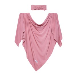 Posh Peanut Baby Swaddle Blanket - Large Premium Knit Viscose from Bamboo - Infant Swaddling Wrap, Receiving Blanket and Headband Set, Baby Shower Newborn Gift - Dusty Rose
