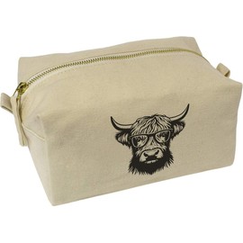 'Highland Cow Wearing Glasses' Canvas Wash Bag/Makeup Case (CS00043641)