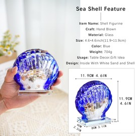 HDCRYSTALGIFTS Hand Blown Glass Sea Shell Figurine,4.5'' Glass Art Seashell with Shell Sand Inside Fish Tank Paperweight Collectible Gift