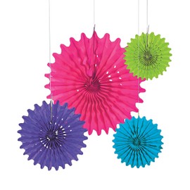 Fun Express Bright Assorted Tissue Fans - Party Decor - Hanging Decor - Tissue - VBS Vacation Bible School Supplies/Decor - 12 Pieces