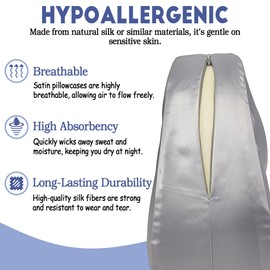 xcivi Satin Pillowcase for Contour Memory Foam Side Sleeper Support Pillow, Pillowcover for Knee Pillow, Smooth & Soft Pillow Cover (Gray)