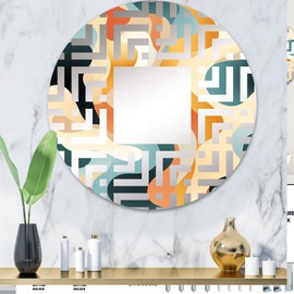DesignQ Modern Neutral Camo - Camouflage Maze - 32 Inches - Round Decorative Wall Mirror for Bathroom, Bedroom, Entryway, Living Room, Vanity Room and Modern Décor