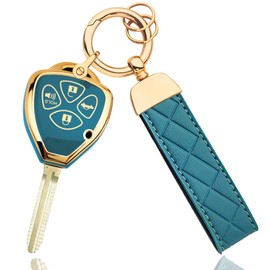OLLEN Key Fob Cover with Keychain, Compatible with Toyota Avalon 2008-2013/ Camry 2007-2011 / Corolla 2008-2013 / Venza 2009-2016, Full Protection Soft TPU Key Case, with Keychain, 4 Button, Blue