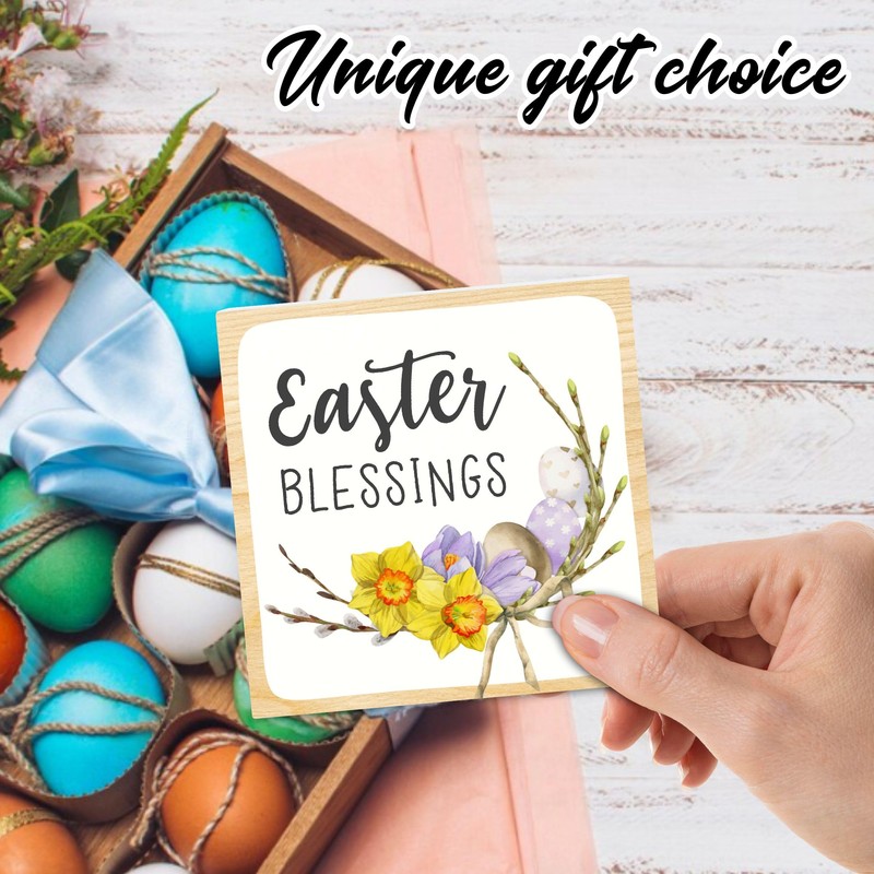 5" Happy Easter Wooden Block Sign Gift - Easter Blessing
