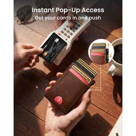 avanture Wallet for Men Card Holder: Pop Up Card Case, Genuine Leather, Smart, RFID Blocking, Slim, Minimalist, Thin, Front Pocket - 12 Card Capacity, ID Window, Money Clip (Brown)