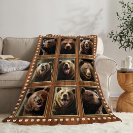 Bear Blanket Fleece Soft Warm Plush Cute Brown Bear Throw Blanket Lightweight Plush Fuzzy Cozy Wild Animal Hunting Blanket Gift for Boys Girls Kids Adult Suitable for Couch Sofa Bed 50"X40"