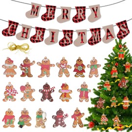 TYXHXTF 30 Pcs Tree Decorations, Gingerbread Man Ornaments, Sock Shaped Merry Christmas Banners, Xmas Tree Hanging Ornament Pendant with Strings, DIY Decoration for Party