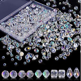 600 Crystal Glass Beads with 1 Roll of Beading Cord, 4/6/8mm Threading Beads, Faceted Dazzling Glass Beads, Craft Beads for Bracelet Beads, DIY Necklaces Earrings Jewellery Etc.
