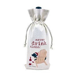 Dog is Good Holiday Wine Gift Bag Never Drink Alone – Heavy Duty Reusable Cotton Canvas Bag with Drawstrings for 750ml Bottle, Perfect for Gifting Sake for Xmas & Blind Wine Tasting
