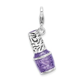 Adornica Diamonds Sterling Silver Rhodium-Plated 3-d Enameled Purple Nail Polish Bottle with Lobster Clasp Charm