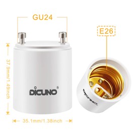DiCUNO GU24 to E26 Adapter, GU24 LED Light Bulb Pin Base to E26 Standard Medium Socket Converter, 200W Maximum Wattage, 0-250V, 2 Packs