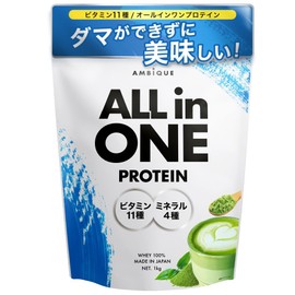 AMBiQUE All-in-One Protein Whey Matcha Latte Flavor, 11 Types of Vitamins, 4 Types of Minerals, Domestically Produced, 1kg (2.2 lbs)