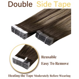 Hetto Tape in Hair Extensions Human Hair Brown Balayage Tape in Hair Extensions for Women Real Human Hair Dark Brown to Caramel Blonde 12inch 40g 20pcs