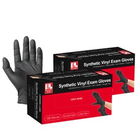 London Labs Black Synthetic Vinyl Exam Gloves Powder Free and Latex Free (Small, 200 Count)