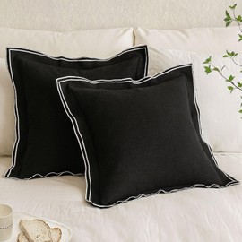 MIULEE Linen Throw Pillow Covers, 2 Piece 18x18 Inch Black, Boho Euro Pillowcases for Bed to Infuse Elegance, Ideal for Sofa Couch Cushion in Home Decor Upgrade