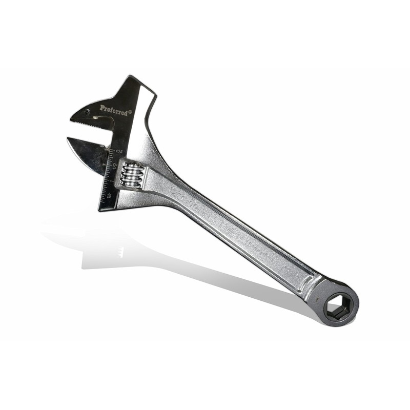 Proferred T10001 Mining Adjustable Wrench with Hammer, Chrome Finish, 12"