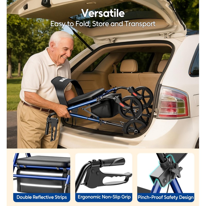 Bluelog Walkers for Seniors Rollator Walkers with Seat 350lb Capacity