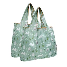 allydrew Medium Foldable Tote Nylon Reusable Grocery Bag (Set of 2), Easter Bunny