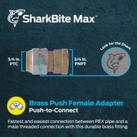 SharkBite Max 3/4 x 3/4 Inch FNPT Adapter, Push To Connect Brass Plumbing Fitting, PEX Pipe, Copper, CPVC, PE-RT, HDPE, UR088A