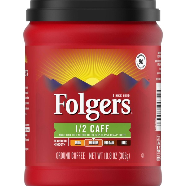 Folgers Half Caffeine Coffee Refill Pack of 10.8 Oz (2 Pack)