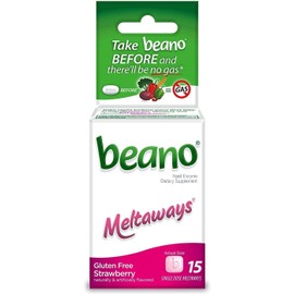 Beano Meltaways | Gas Prevention & Bloating Relief | Strawberry Flavor | 15 Count | Pack of 3