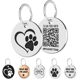 MYLUCKYTAG Stainless Steel QR Code Pet ID Tags Dog Tags - Pet Online Profile - Scan QR Receive Instant Pet Location Alert Email
