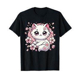 Cute Kawaii Cat Cherry Blossoms Kitten Lover Gift Women Girl T-Shirt