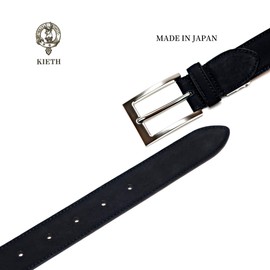KIETH KE21466-19 Men's Nubuck Belt, Business, Genuine Leather, Black, Adjustable Size, Made in Japan, Black