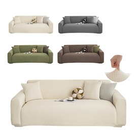 Oblu life Stretch Couch Covers, Couch Covers for 2 Cushion Couch Sofa pet Friendly, Washable, Furniture Protector Sofa with Elastic Bottom for Cats, Dogs (Wheat Ear Style - Beige, 2 Seats)