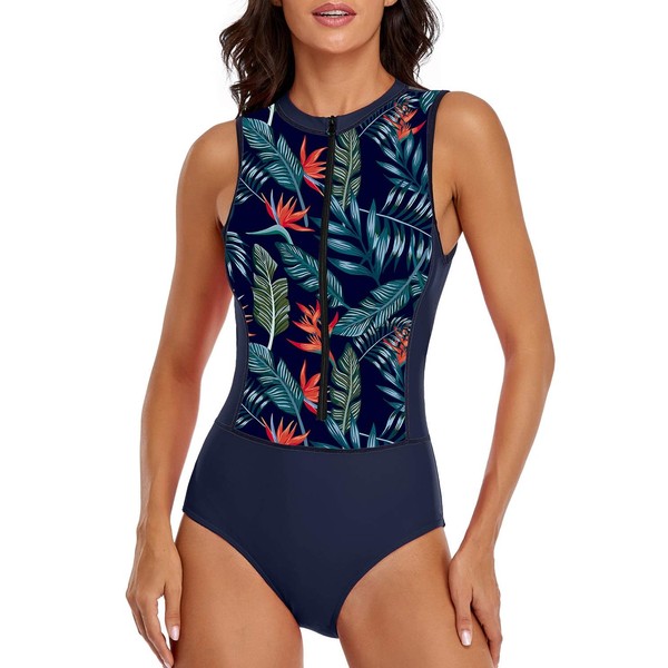 LVZIJUN Women One Piece Rash Guard High Neck Sleeveless Zipper