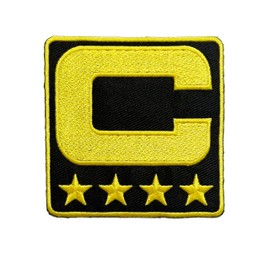 Captain C Patch Iron (4 estrellas) para coser para jersey de fútbol, béisbol, fútbol, lacrosse, jersey de hockey (1 unidad/negro/4 estrellas doradas/oro C)