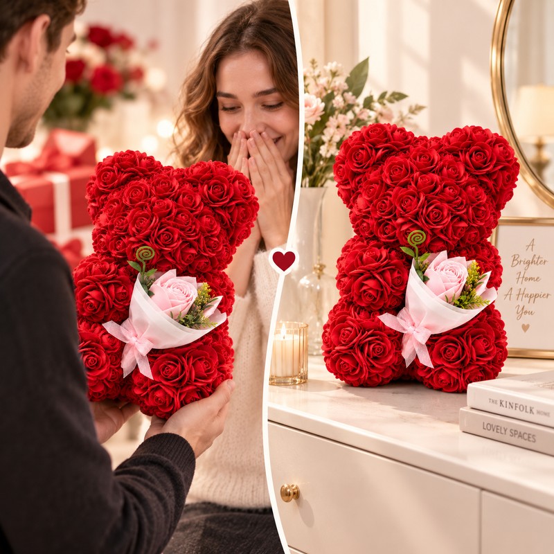 Rose Teddy Bear for Romantic Gifts – Artificial Rose Bouquet