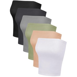6 Pack Women's Bandeau Tops, Strapless Tube Bra, Seamless Basic Casual Stretchy Sports Bralettes for Women Girls (X-Large)