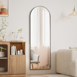 BEAUTYPEAK 14"x48" Full Length Over The Door Mirror, Aluminum Alloy Frame Full Body Mirror with Height-Adjustable Hangers, Hanging Mirrors for Bedroom, Living Room, Bathroom, Black