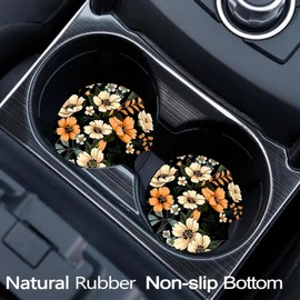 Car Coasters for Cup Holders,2 Pack Flowers Car Coasters,2.75" Universal Size Anti Slip Rubber Mat,Automotive Cup Holder Decal Decor Accessories,Rubber Car Cup Mat for Women,Men,Mom