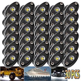 LEDMIRCY LED Rock Lights White 30PCS for Off Road Je ep Trucks RZR Boat Car Auto ATV UTV SUV Underglow Trail TRAI Rig Lights Underbody Neon Lights High Power Waterproof Shockproof(30PCS-White)
