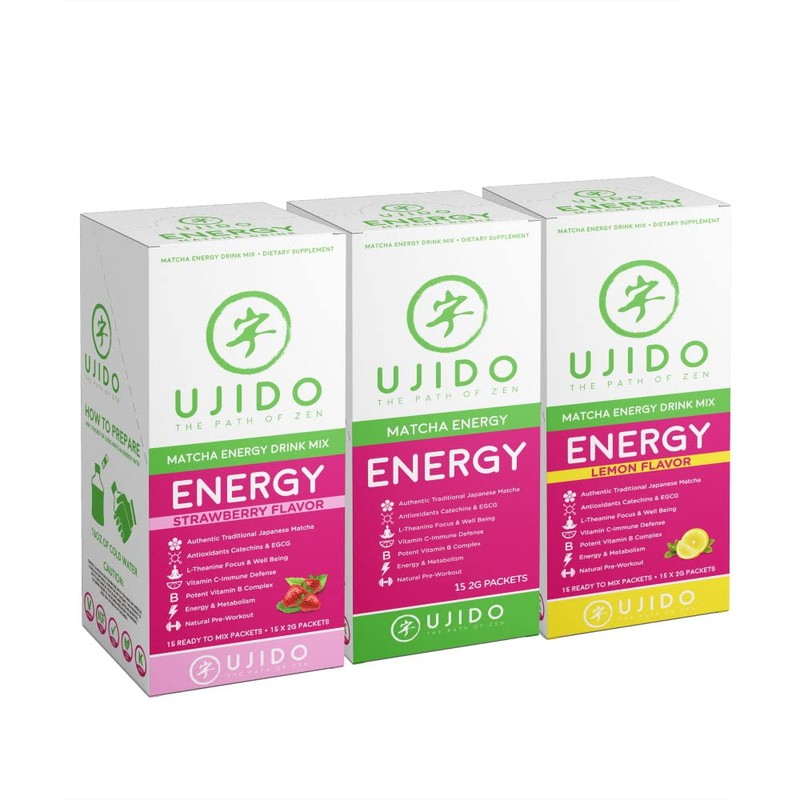 Ujido Matcha Energy Packets, Lemon Flavor, Sugar-Free, Monkfruit, Non-GMO, Antioxidant,
