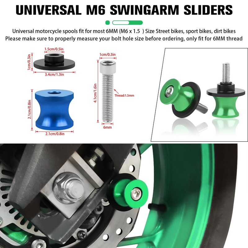 CHIFUN 2Pcs 6MM M6 X1.5 Motorcycle Swing Arm Spools Sliders