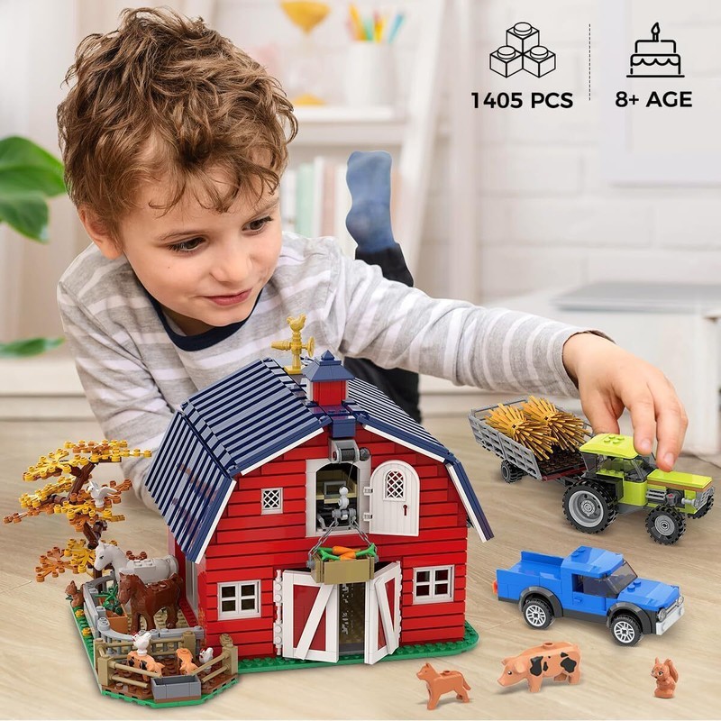 INSOON 1405 PCS Farm Barn Building Set with Light, Western