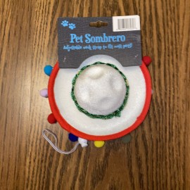 Unbranded Dog/Cat Pet  Sombrero Adjustable Strap White Hat Colorful Trim