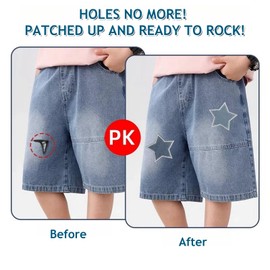 LARENNT 8 Pcs Star Iron on Patches - Blue Star Patches Iron on Denim Patches for Jeans - Fabric Patches Appliques for Clothes, Jackets, Hats, Backpacks, Jeans, Decorations