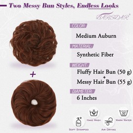 BARSDAR 2 Pieces Messy Bun Hairpiece with Elastic Band, Medium Auburn Hair Bun Hair Scrunchie Extensions for Women Synthetic Hair Updo Hairstyles Thick Hair Bun Hair Extensions Hairpieces Daily