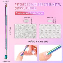Dual Ended Cuticle Remover,Pre-Treatment Cuticle Pusher with 100#/240# Grit Sandpaper Sheets Pre-Treatment Cuticle Nail Tool for Salon & Home Use