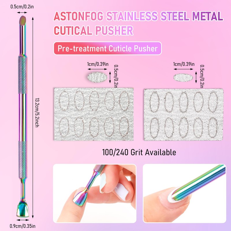 Dual Ended Cuticle Remover,Pre-Treatment Cuticle Pusher with 100#/240# Grit Sandpaper