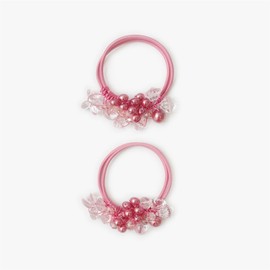 BasicSense Beads Double Elastic Bobbles Ponytail Holder Hair Ties Band for Girl Kids Hair Accessories, Pink