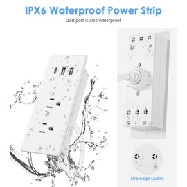 Jgstkcity 20W USB C Recessed Power Strip,Surge Protector Waterproof,Furniture Desk Power Outlet,2 Outlets and and USB C Charging,Suitable for Side Table,Flat Plug,6ft Cable White